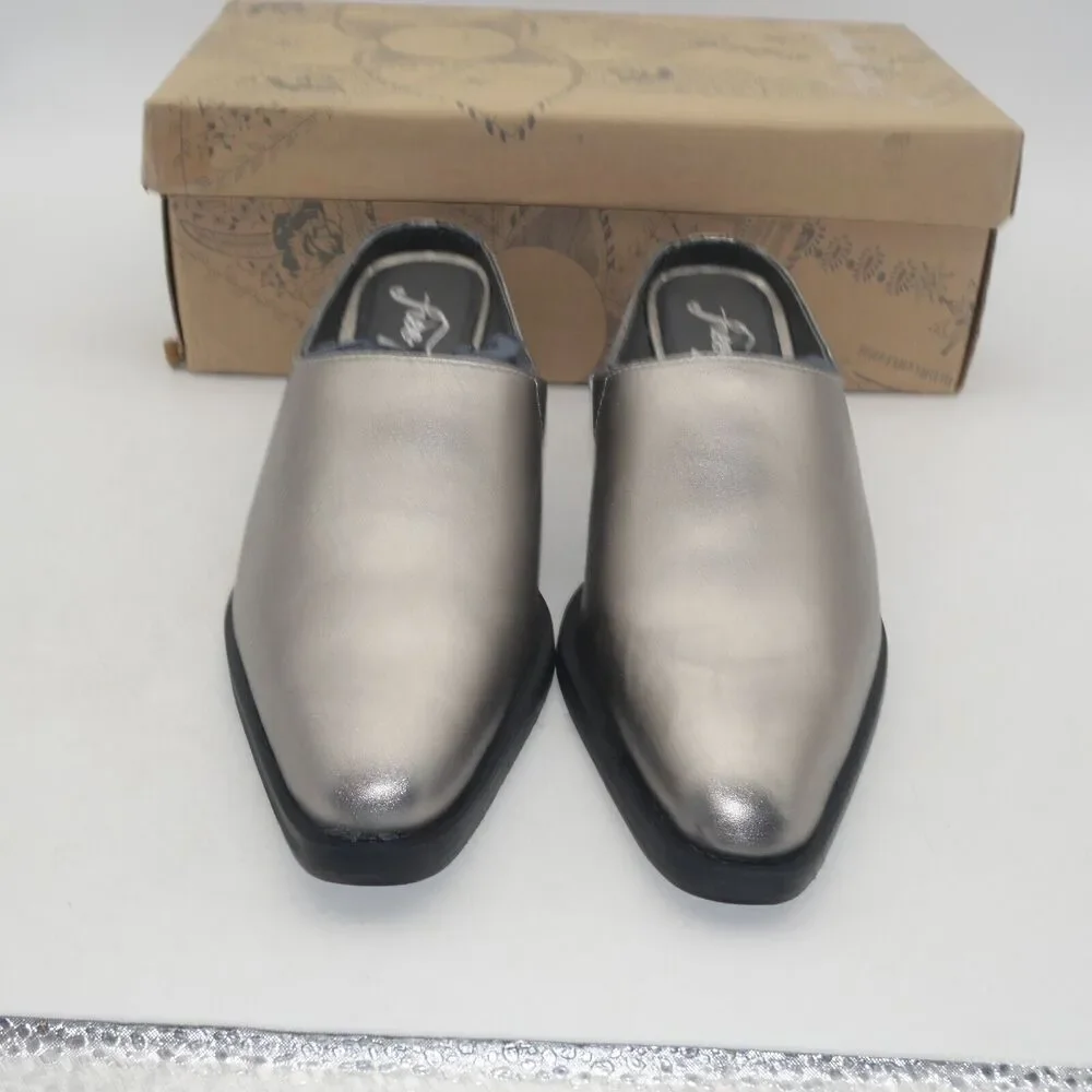 NEW Free People Women's 8.5 Tallulah Mules Shoes Western Wedge Platino Silver